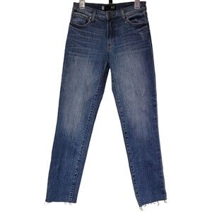 Kut from the Kloth REESE High Rise Ankle Straight Denim Jeans Raw Hem Size 0 29W